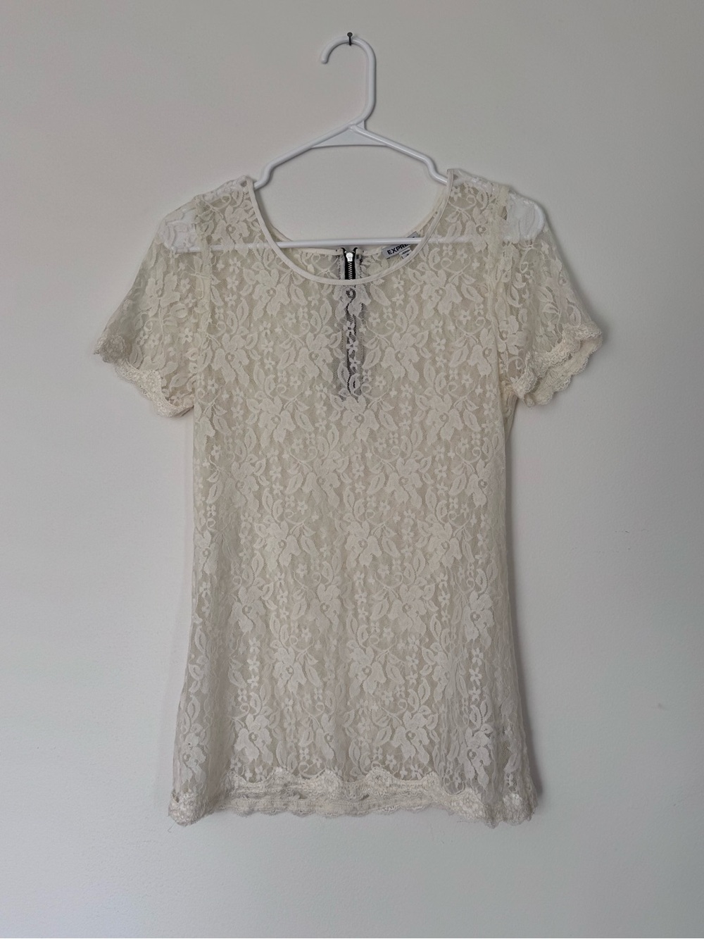 Y2K Express Lace Overlay Short Sleeve Top Medium